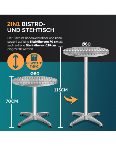 Stehtisch zwei Stück Set Aluminium Silber 60 Zentimeter