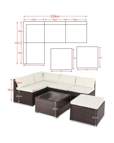 Polyrattan Ecklounge Braun 15cm Rückenpolster