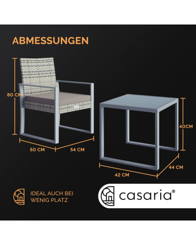 CASARIA Polyrattan Sitzgruppe 3-tlg Grau