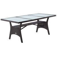 Polyrattan Gartentisch Takeo | Braun | 190x90cm | Glasplatte 5mm