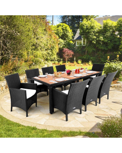 Gartenmöbel Set 9-tlg. Polyrattan Akazie Rom Schwarz