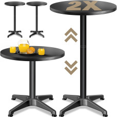 Stehtisch 2er-Set | Alu Schwarz Ø60cm | 2in1 | Höhenverstellbar