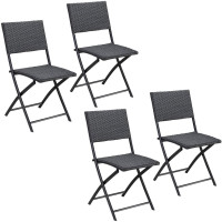 Folding Chair Rome Set of 4 | Rattan Black | Galvanised Steel