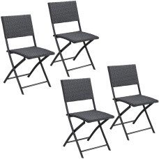 Klappstuhl Rom 4er Set | Polyrattan Schwarz | Galvanisierter Stahl