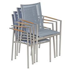 Gartenstuhl Monza 4er Set | Edelstahl Grau | Stapelbar Outdoor