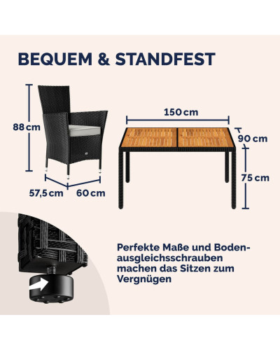 Gartenmöbel Set 7-tlg. Polyrattan Korfu Akazie