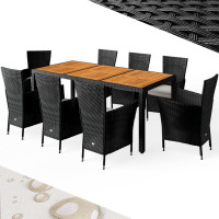 Rattan Dining Set | Verona | 9-Piece | Acacia Wood Top | Black