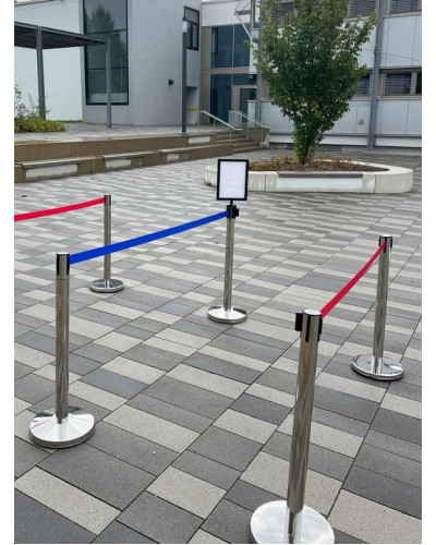 People guidance system with belt, demarcation stand pull strap blue. Buy in the online store.