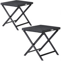 Klapphocker Rom 2er Set | Polyrattan Schwarz | 3in1 Hocker