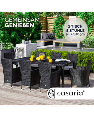Gartenmöbel Set 9-tlg. Polyrattan WPC-Tisch Schwarz