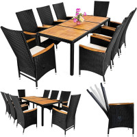 Polyrattan Sitzgruppe | 9-tlg. | verstellbar | Akazie | Schwarz