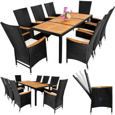 Polyrattan Sitzgruppe | 9-tlg. | verstellbar | Akazie | Schwarz