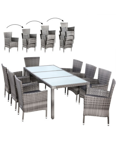 Gartenmöbel Set 9-tlg. Polyrattan Stapelbar Grau