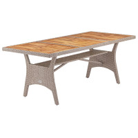 Polyrattan Gartentisch Takeo | Creme | 190x90cm | Akazienholz-Platte