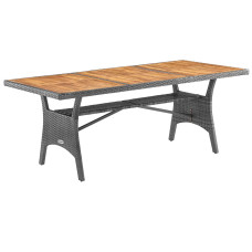 Polyrattan Gartentisch Takeo | Grau | 190x90cm | Akazienholz-Platte