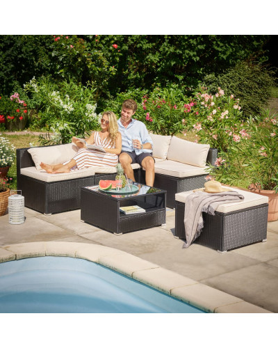 Polyrattan Ecklounge Schwarz 15cm Polster