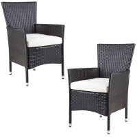 Stapelstuhl 2er Set | Polyrattan Braun Creme | Inklusive Kissen