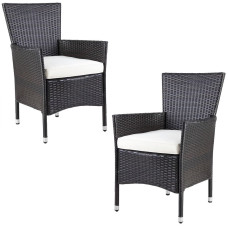 Stapelstuhl 2er Set | Polyrattan Braun Creme | Inklusive Kissen
