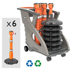 Skipper Mobiles Personenleitsystem 54m 6er-Set mit Unicart-Trolley | Orange | Rot-Weiß