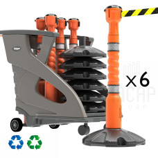 Skipper Mobiles Personenleitsystem 54m 6er-Set mit Unicart-Trolley | Orange | Schwarz-Gelb