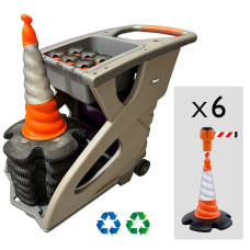 Skipper Leitkegel-Absperrsystem 54m mit mobilem Unicart | Orange Kegel | Rot-Weißes Band