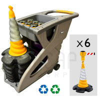 Skipper 54m Traffic Cone Barrier System with Unicart | Yellow Cones | Red/White Tape