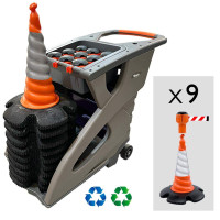 Skipper 81m Traffic Cone Barrier System with Unicart | Orange Cones | Red/White Tape