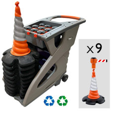 Skipper Leitkegel-Absperrsystem 81m mit mobilem Unicart | Orange Kegel | Rot-Weißes Band