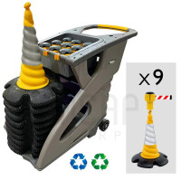 Skipper 81m Traffic Cone Barrier System with Unicart | Yellow Cones | Red/White Tape