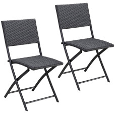 Klappstuhl Rom 2er Set | Polyrattan Schwarz | Platzsparend