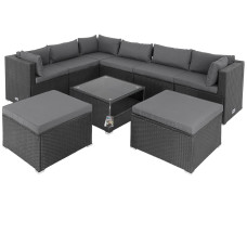 Polyrattan Ecklounge XXL Schwarz Anthrazit 280x210cm Inkl. Kissen