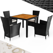 Polyrattan Sitzgruppe | Korfu | 5-tlg. | Akazienholz | Schwarz