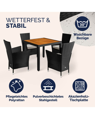 Gartenmöbel Set 5-tlg. Polyrattan Korfu Akazie