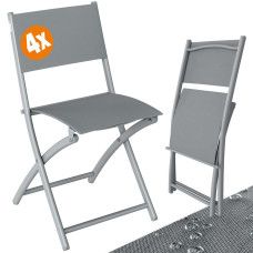 Gartenstuhl 4er Set | Hellgrau Stahl | Stapelbar Outdoor