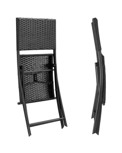 Polyrattan Balkonset 3-tlg Schwarz klappbar