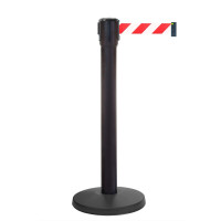 Belt Barrier 10m | Black Post | Retractable Stanchion | Red-White Tape