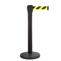 Belt Barrier 10m | Black Post | Retractable Stanchion | Yellow-Black Tape