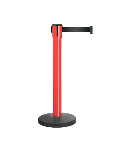 10m Retractable Belt Barrier | Red Post | Black Tape Crowd Control