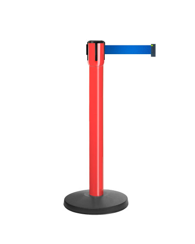 10m Retractable Belt Barrier | Red Post | Blue Tape Crowd Control Stanchion