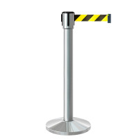 Gurtpfosten 10m | Edelstahl | Absperrpfosten Personenleitsystem | Gurtband Gelb-Schwarz