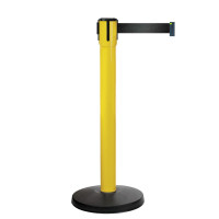 Belt Barrier 10m | Yellow Post | Retractable Stanchion | Black Tape