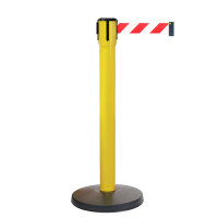 Belt Barrier 10m | Yellow Post | Retractable Stanchion | Red-White Tape