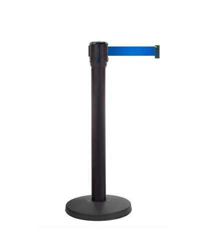 10m Retractable Belt Barrier | Black Post | Blue Tape