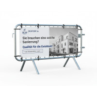 Crowd Control Barrier Type E with Advertising Banner | Hot-dip Galvanized | L: 2470mm, H: 1090mm