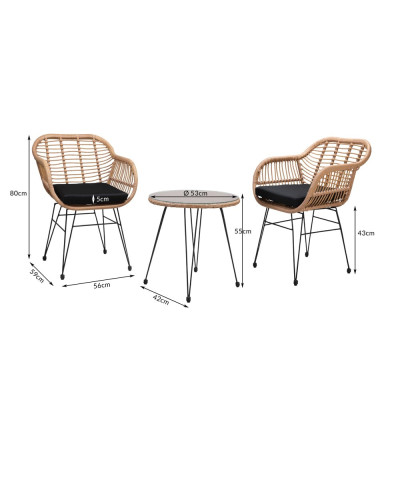 Polyrattan Garden Set Bali 3-Piece Natural