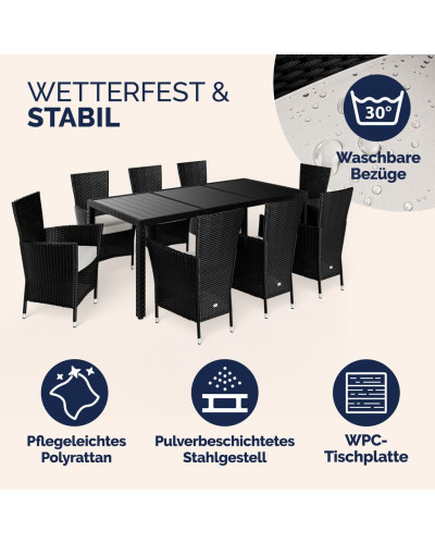 Gartenmöbel Set 9-tlg. Polyrattan WPC-Tisch Schwarz