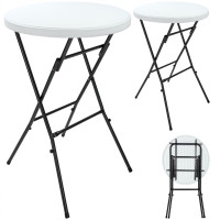 Bar Table Set of 2 | White Plastic | Ø72cm | Folding & Portable