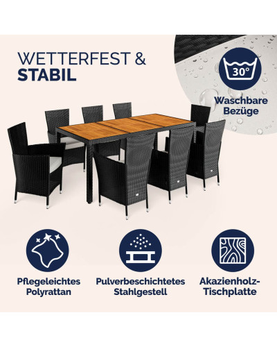 Gartenmöbel Set 9-tlg. Polyrattan Verona Akazie