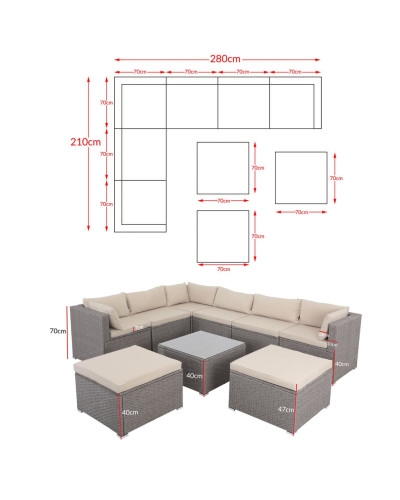 Polyrattan Ecklounge XXL Creme 15cm Polster