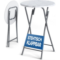 Stehtisch klappbar | Marmoroptik Weiß | Ø60cm H110cm | Outdoor